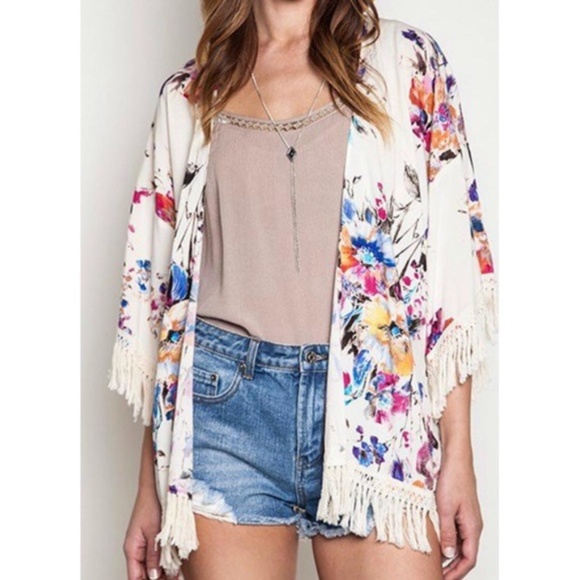 Umgee Tops - Umgee Floral Open Kimono Top Sz L Festival Boho